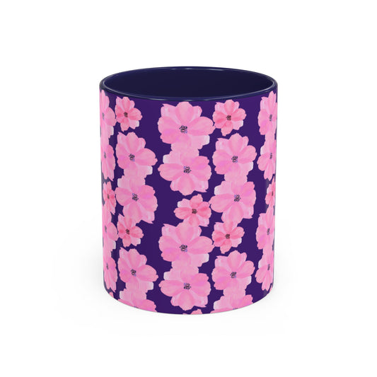 Chic Floral Coffee Mug - Pink Blossoms on Dark Background