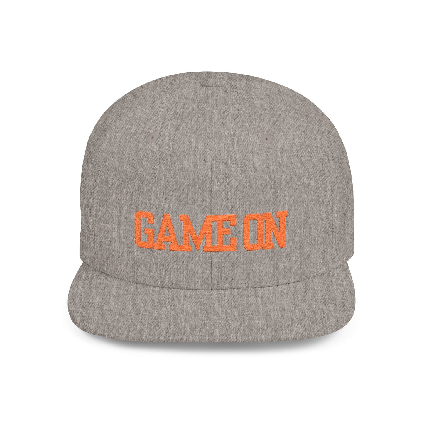Trendy “Game On” snapback cap for adults. Adjustable flat bill hat, stylish streetwear accessory, perfect for gifts, festivals, sports, and casual outings.
