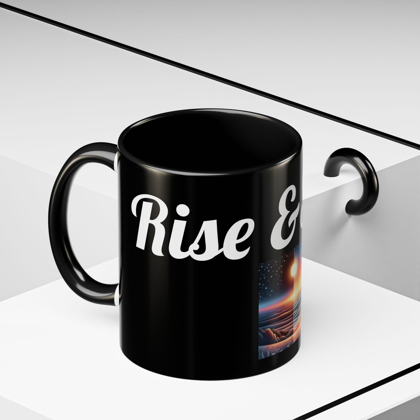 Rise & Shine Accent Coffee Mug - Motivational Black Mug for Morning Boost