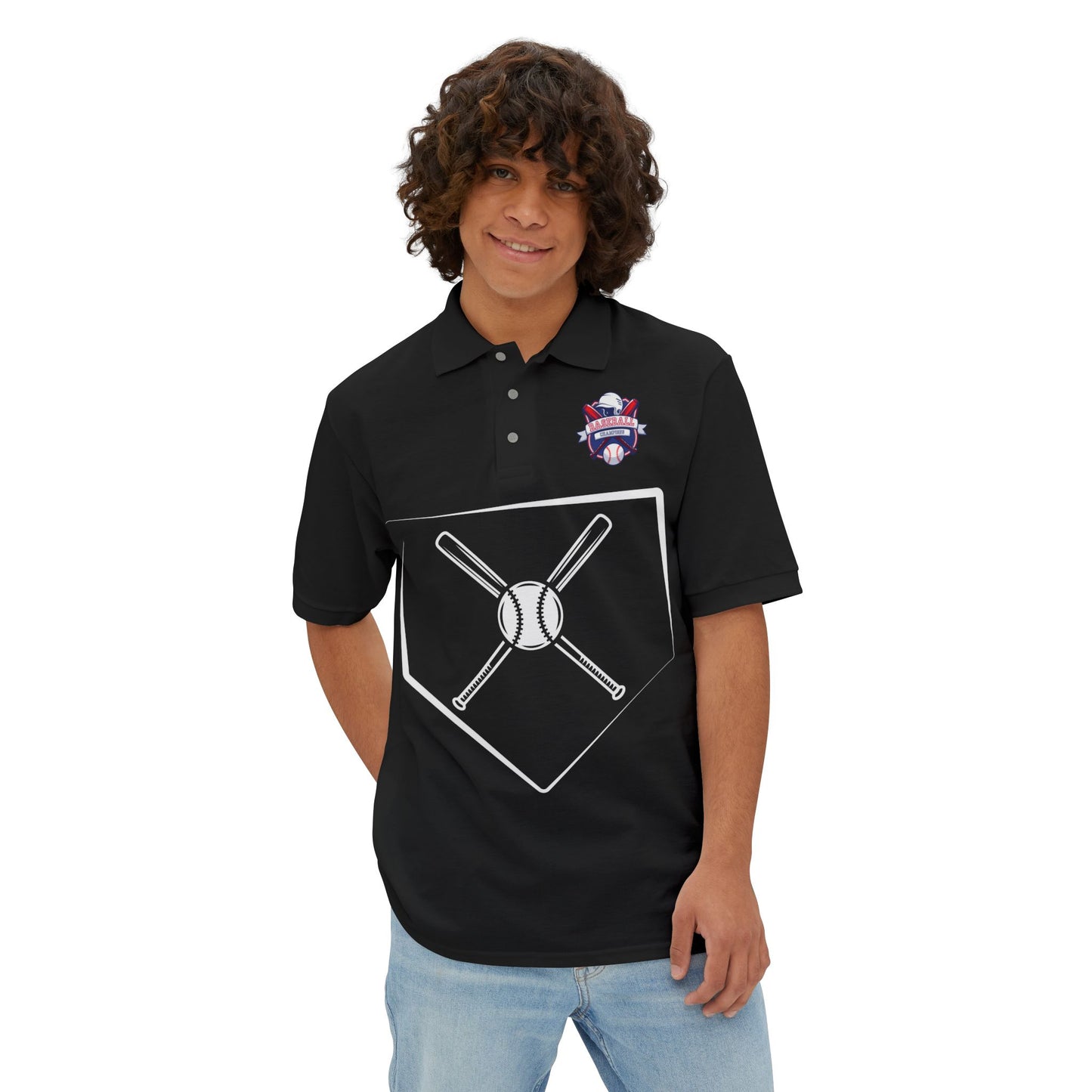 Men's Baseball Polo - Graphic Bat and Ball Design