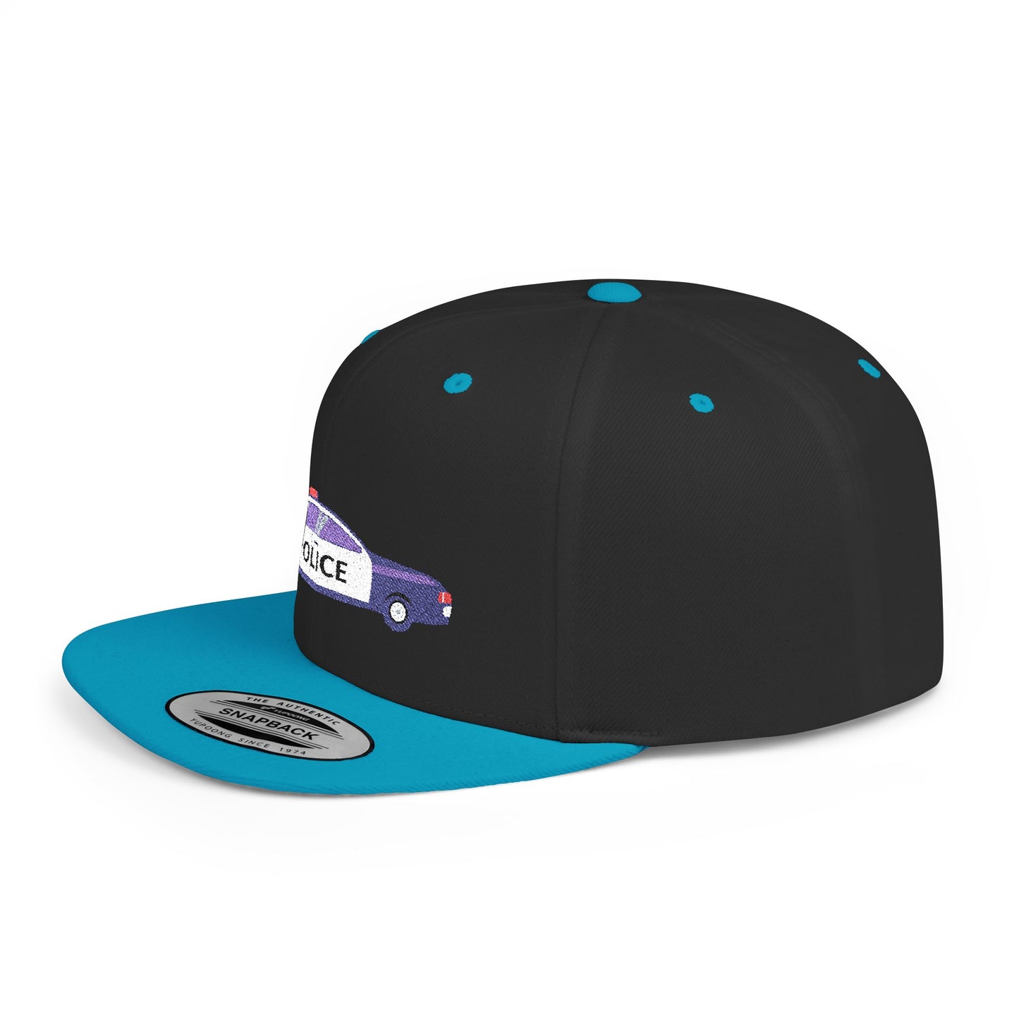 Police Car Snapback Cap – adjustable streetwear hat for adults, perfect car enthusiast gift and urban fashion accessory.