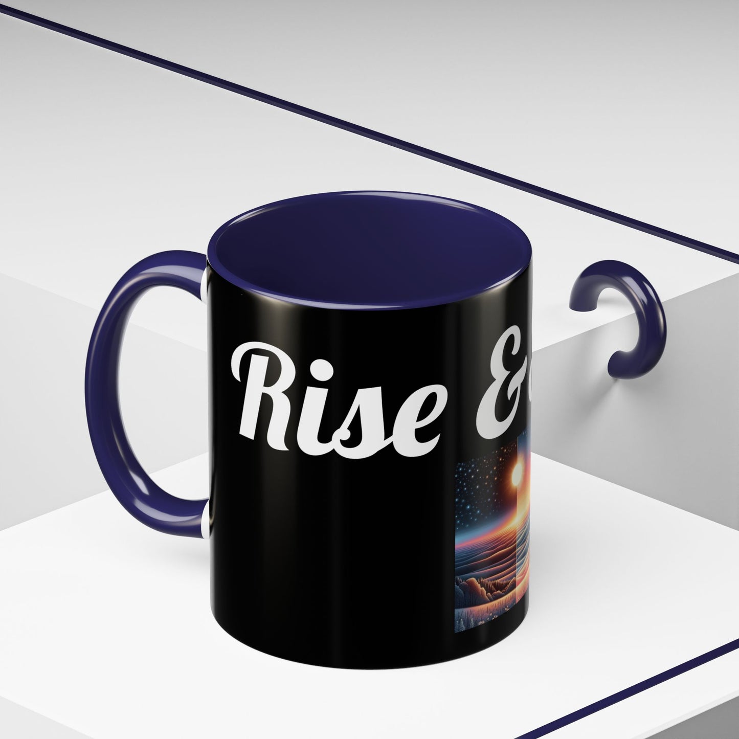 Rise & Shine Accent Coffee Mug - Motivational Black Mug for Morning Boost