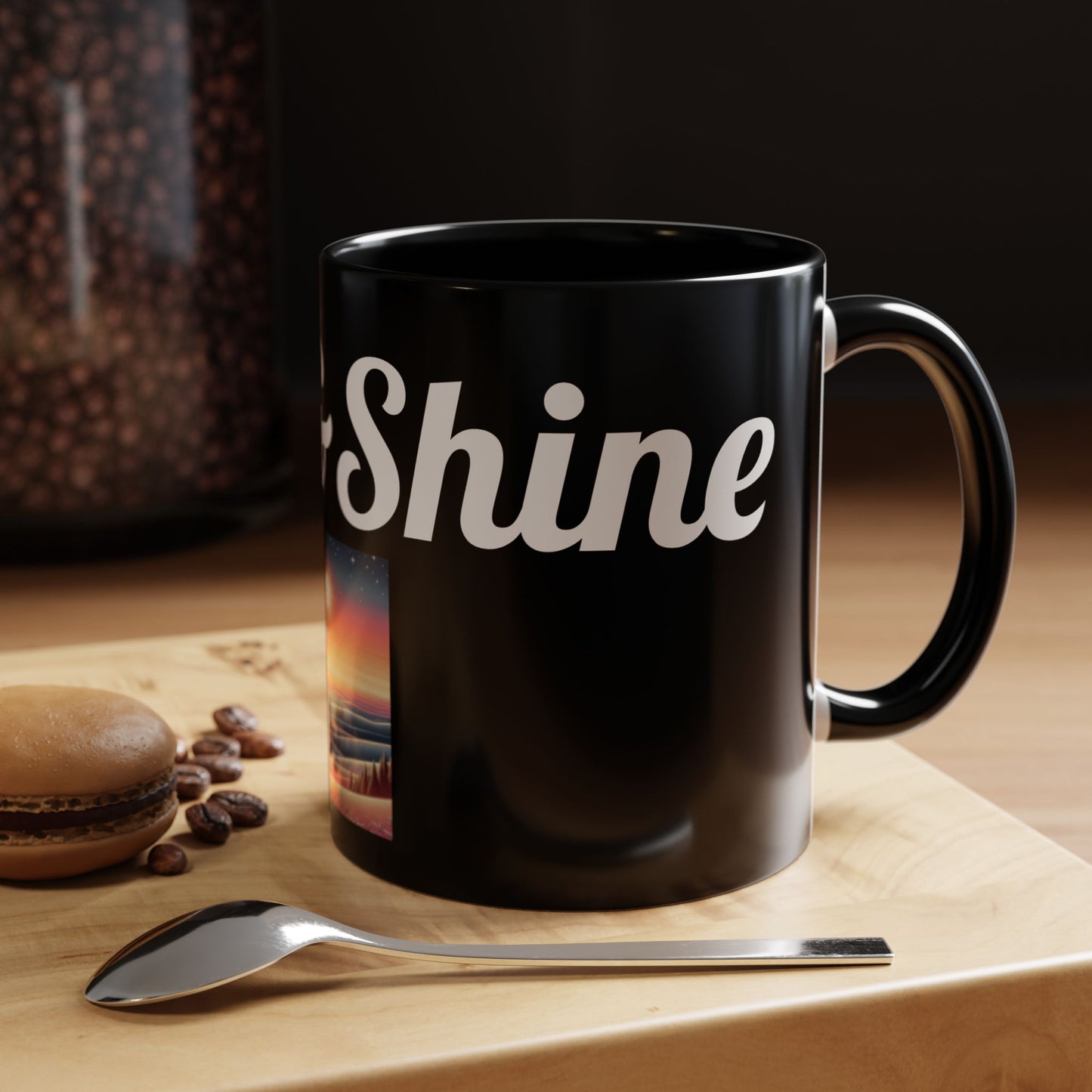 Rise & Shine Accent Coffee Mug - Motivational Black Mug for Morning Boost