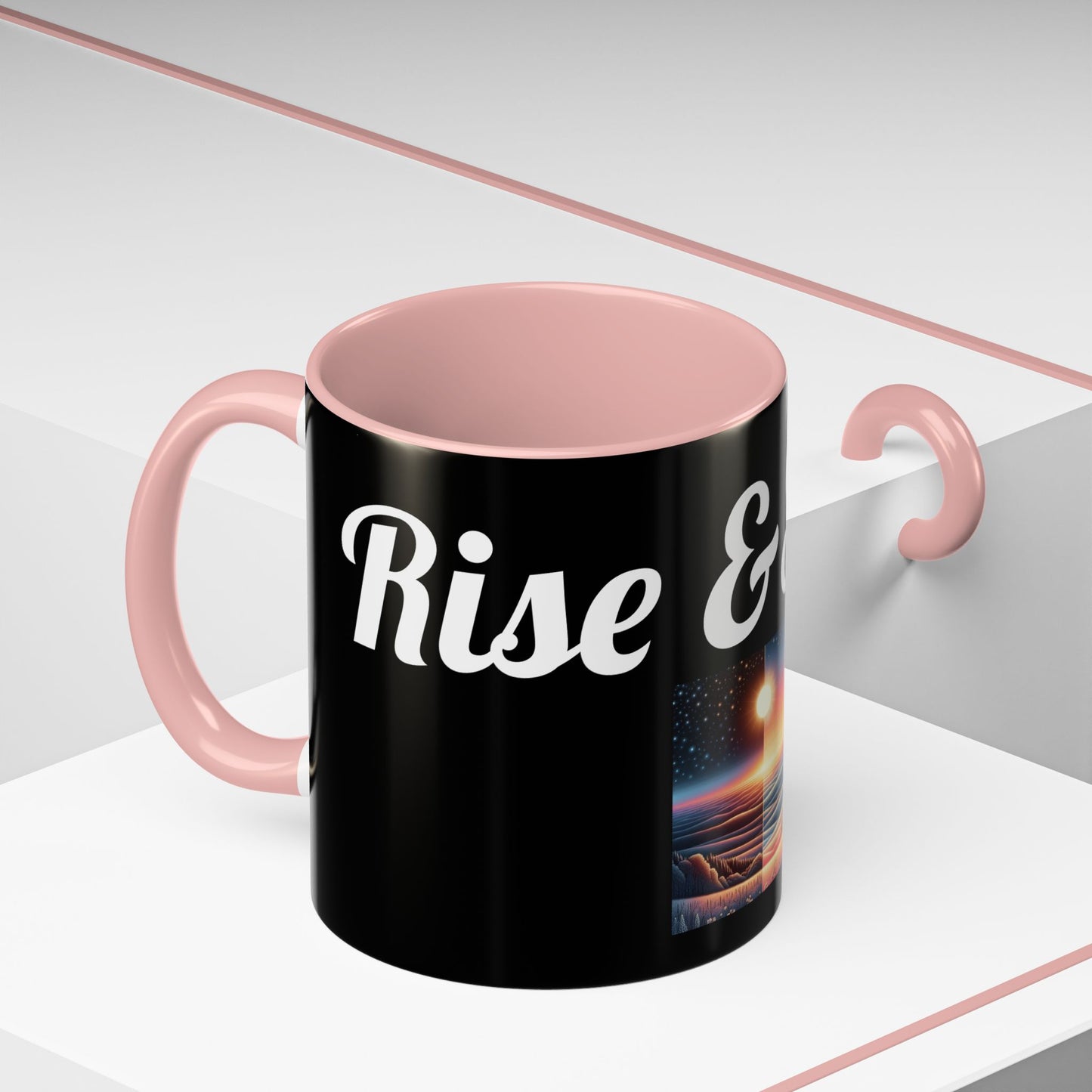 Rise & Shine Accent Coffee Mug - Motivational Black Mug for Morning Boost
