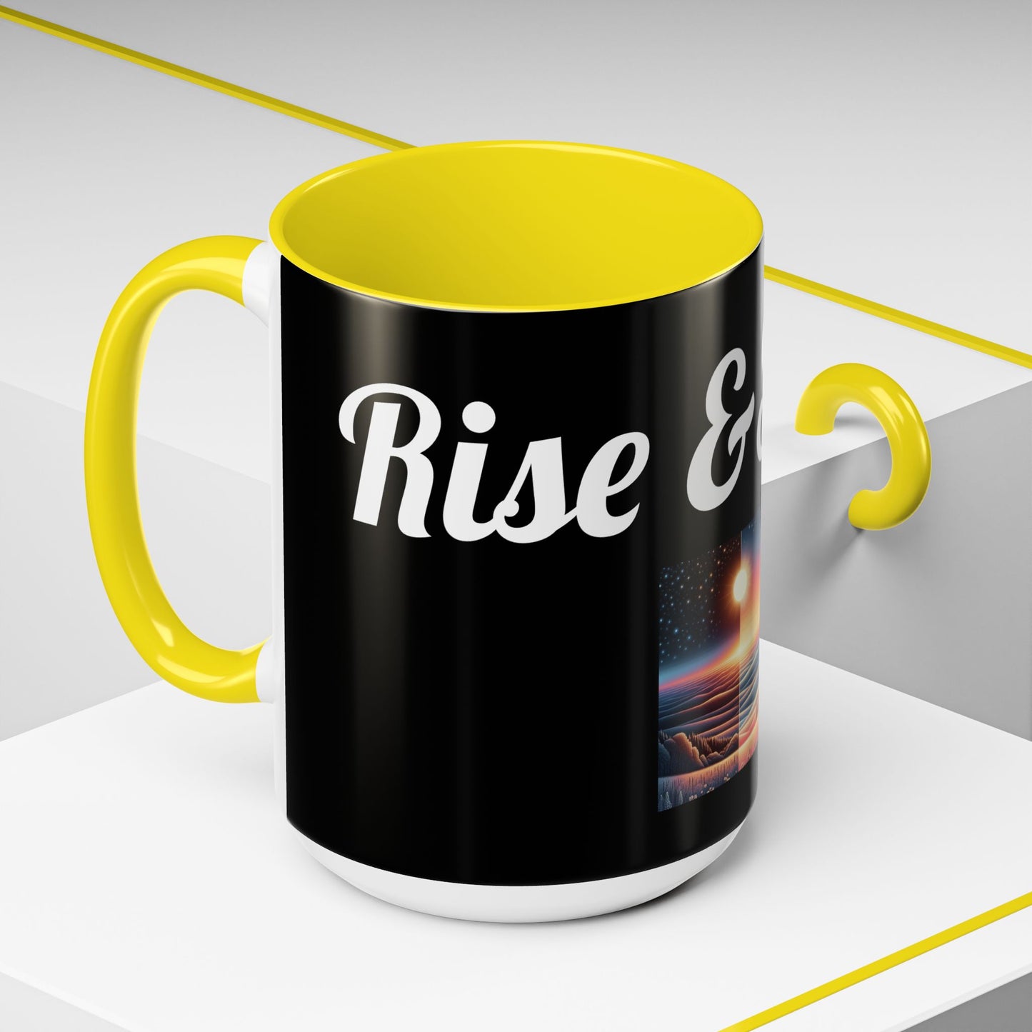 Rise & Shine Accent Coffee Mug - Motivational Black Mug for Morning Boost