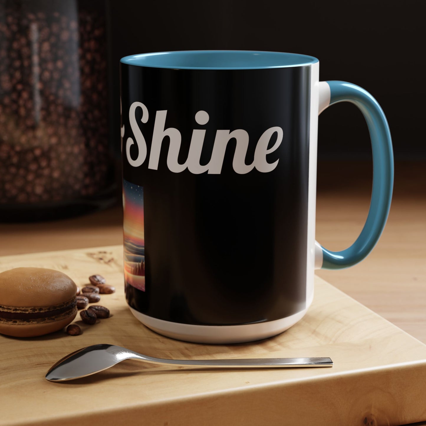 Rise & Shine Accent Coffee Mug - Motivational Black Mug for Morning Boost