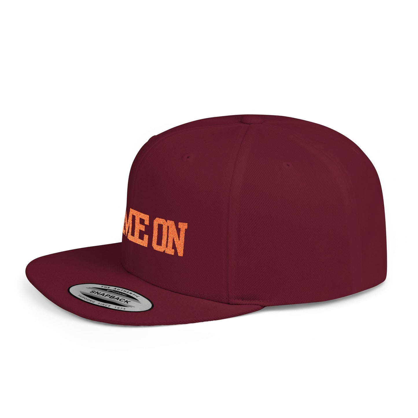 Trendy “Game On” snapback cap for adults. Adjustable flat bill hat, stylish streetwear accessory, perfect for gifts, festivals, sports, and casual outings.