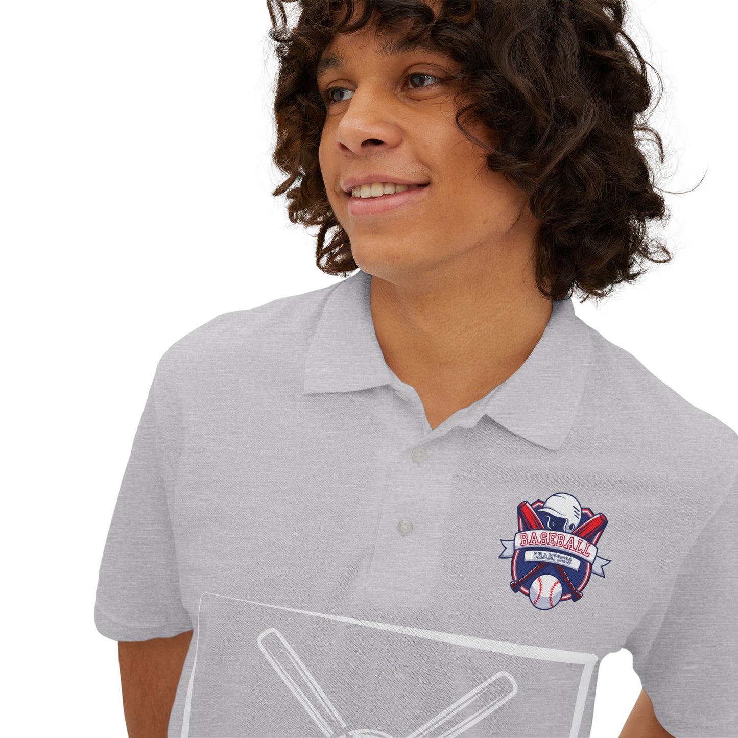 Men's Baseball Polo - Graphic Bat and Ball Design