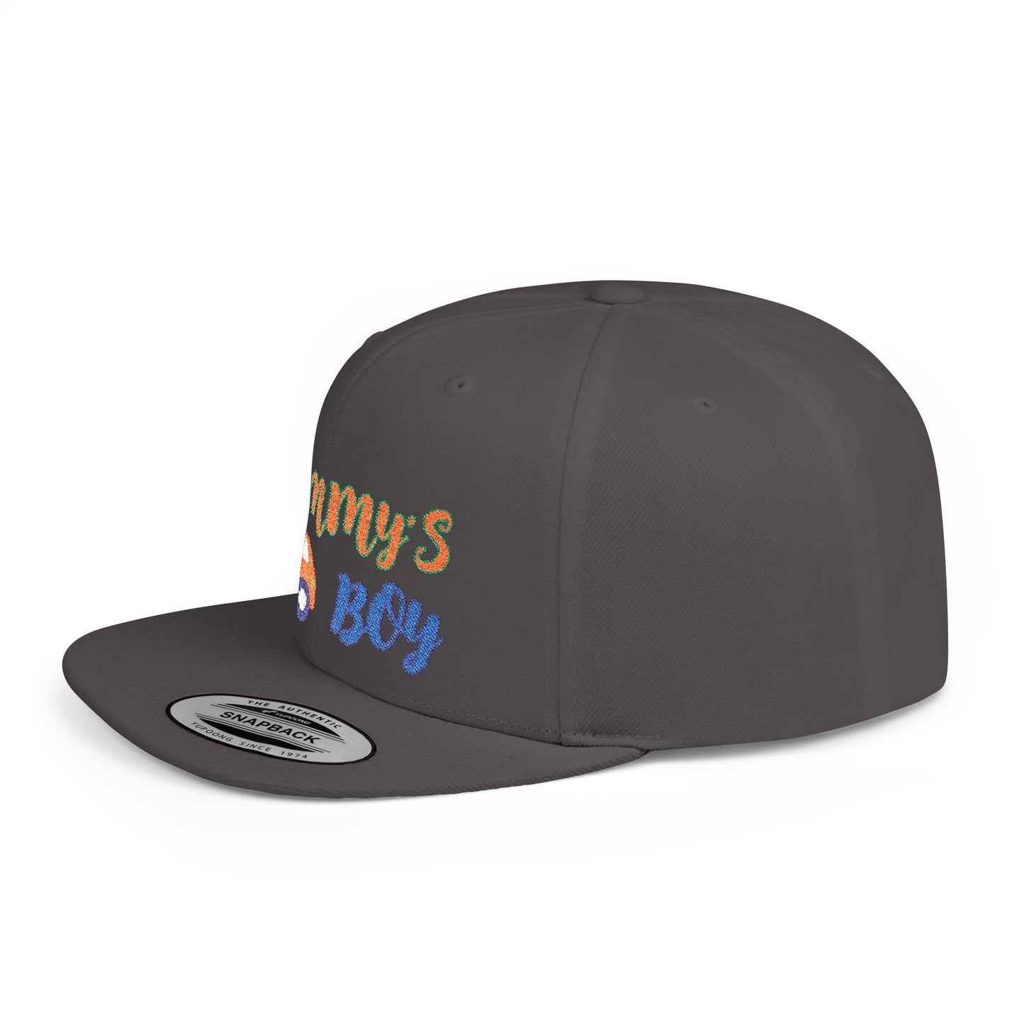 Mommy's Boy Flat Bill Snapback Cap – adjustable, stylish, and perfect for men, teens and even kids. Ideal casual hat or streetwear gift.