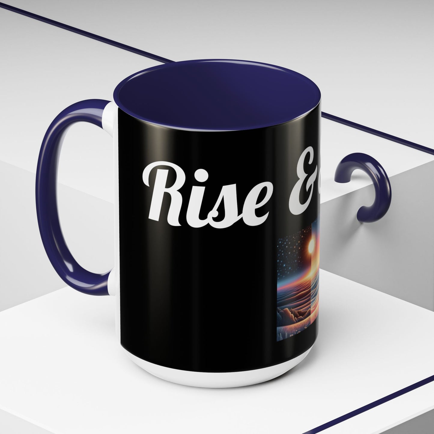 Rise & Shine Accent Coffee Mug - Motivational Black Mug for Morning Boost