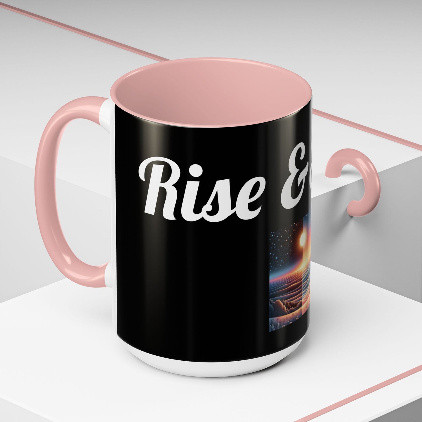 Rise & Shine Accent Coffee Mug - Motivational Black Mug for Morning Boost
