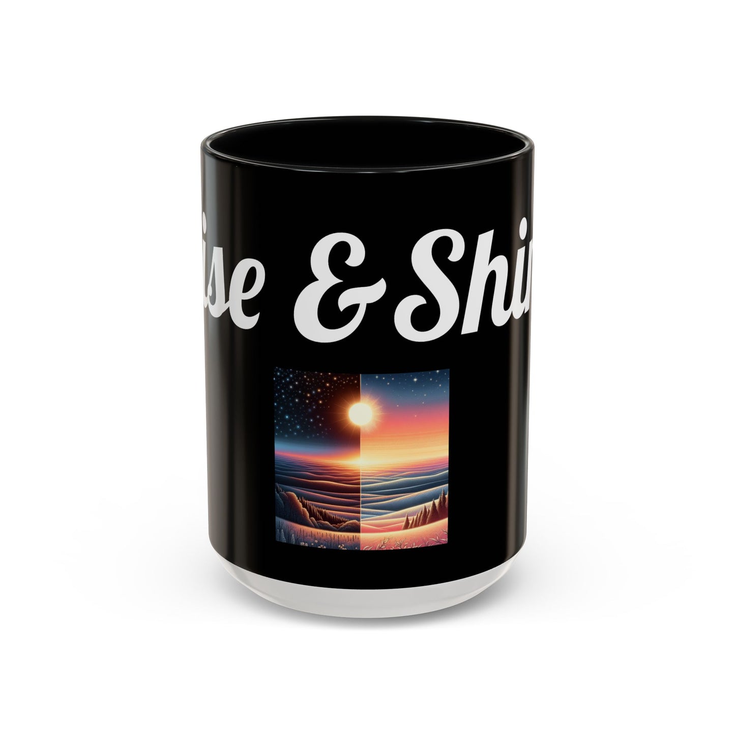 Rise & Shine Accent Coffee Mug - Motivational Black Mug for Morning Boost