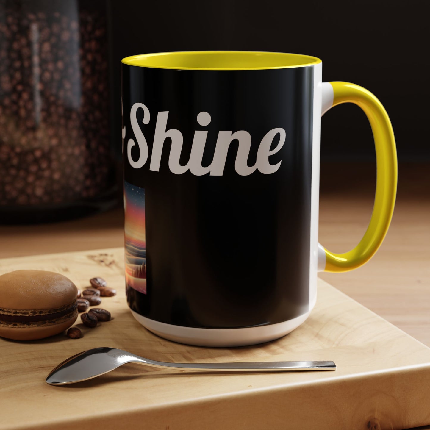 Rise & Shine Accent Coffee Mug - Motivational Black Mug for Morning Boost