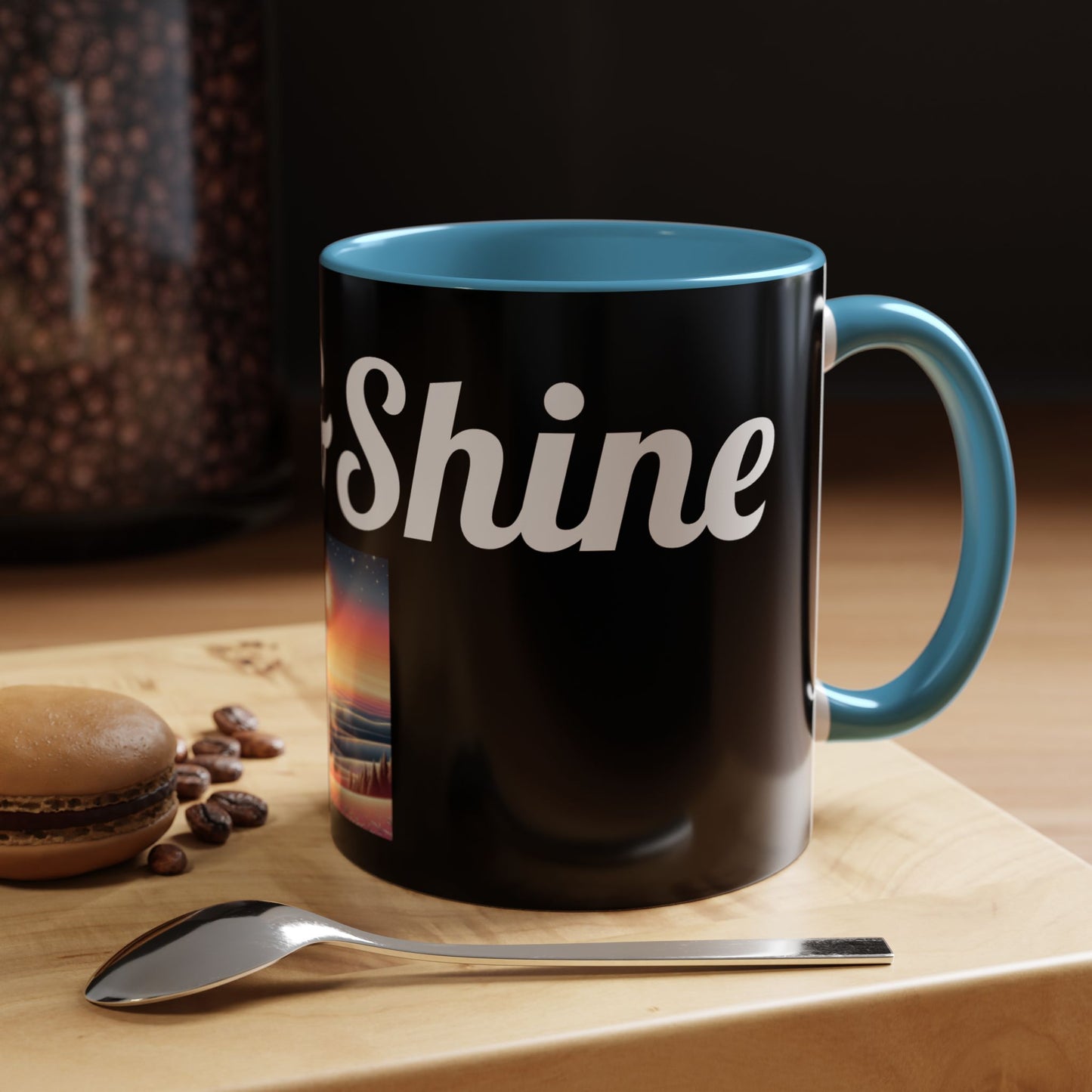 Rise & Shine Accent Coffee Mug - Motivational Black Mug for Morning Boost