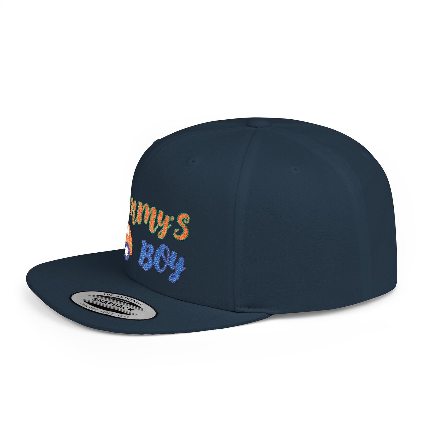 Mommy's Boy Flat Bill Snapback Cap – adjustable, stylish, and perfect for men, teens and even kids. Ideal casual hat or streetwear gift.