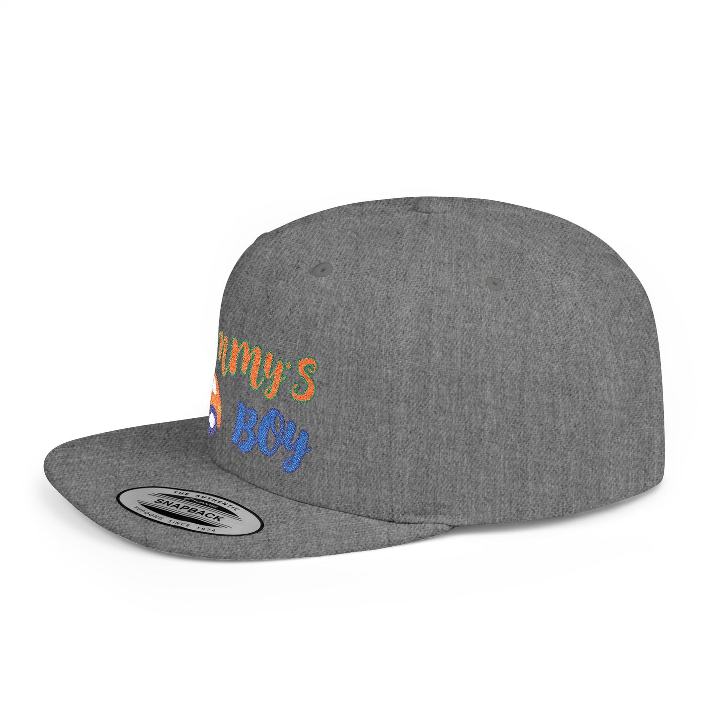 Mommy's Boy Flat Bill Snapback Cap – adjustable, stylish, and perfect for men, teens and even kids. Ideal casual hat or streetwear gift.