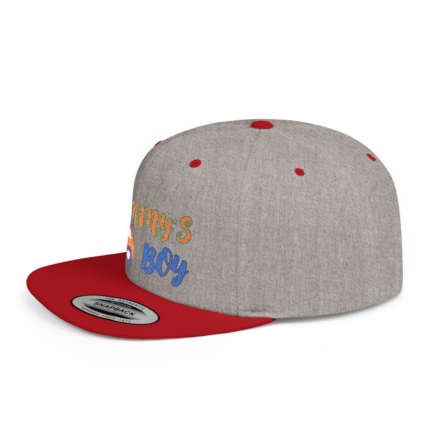 Mommy's Boy Flat Bill Snapback Cap – adjustable, stylish, and perfect for men, teens and even kids. Ideal casual hat or streetwear gift.