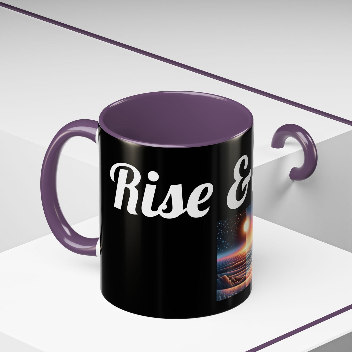 Rise & Shine Accent Coffee Mug - Motivational Black Mug for Morning Boost
