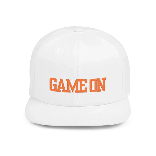 Trendy “Game On” snapback cap for adults. Adjustable flat bill hat, stylish streetwear accessory, perfect for gifts, festivals, sports, and casual outings. - RizQ Life