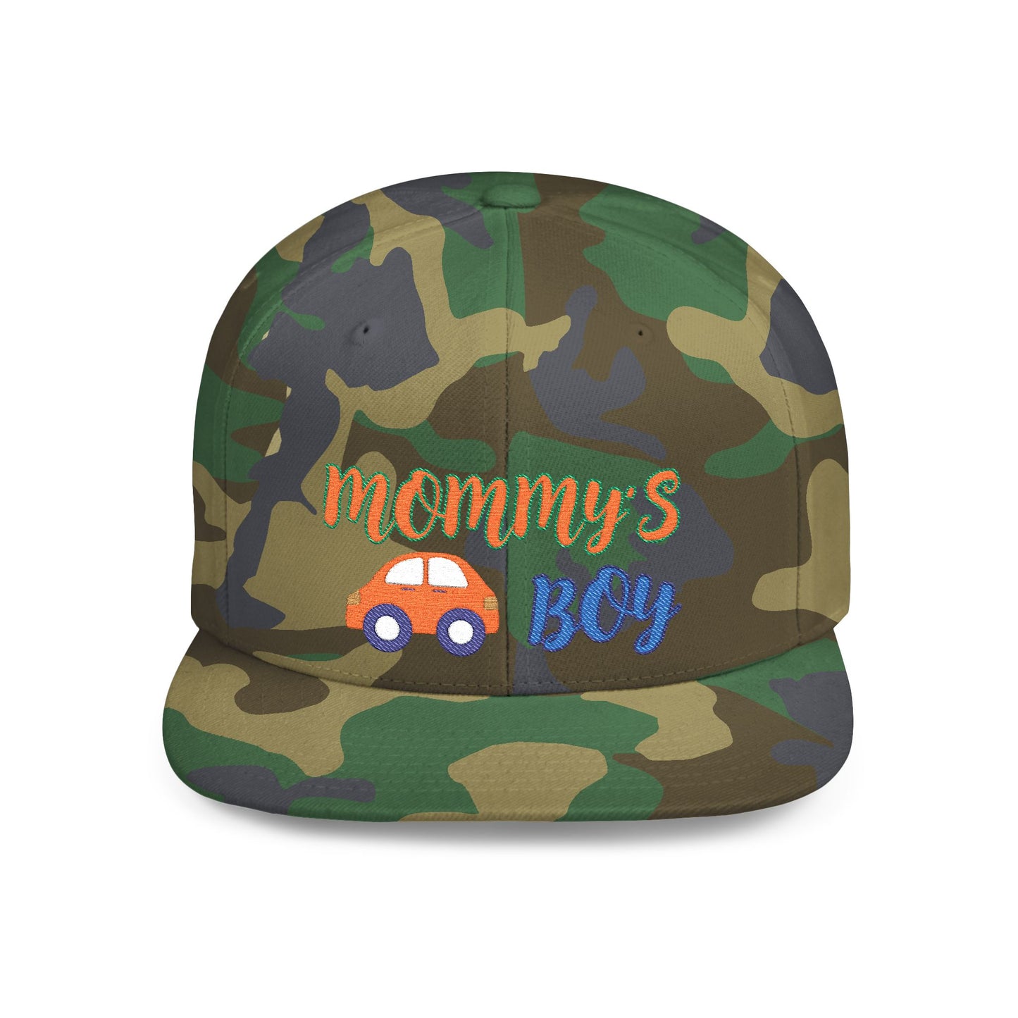Mommy's Boy Flat Bill Snapback Cap – adjustable, stylish, and perfect for men, teens and even kids. Ideal casual hat or streetwear gift.