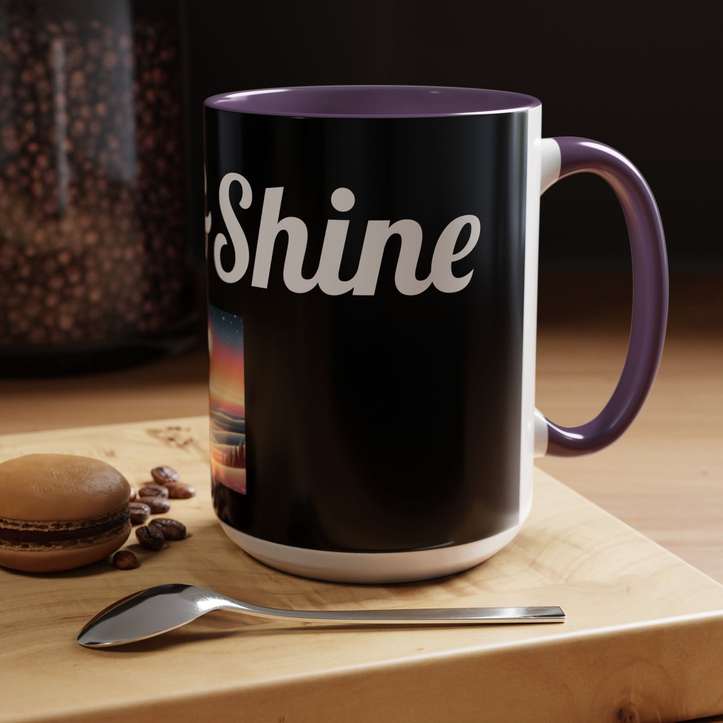 Rise & Shine Accent Coffee Mug - Motivational Black Mug for Morning Boost
