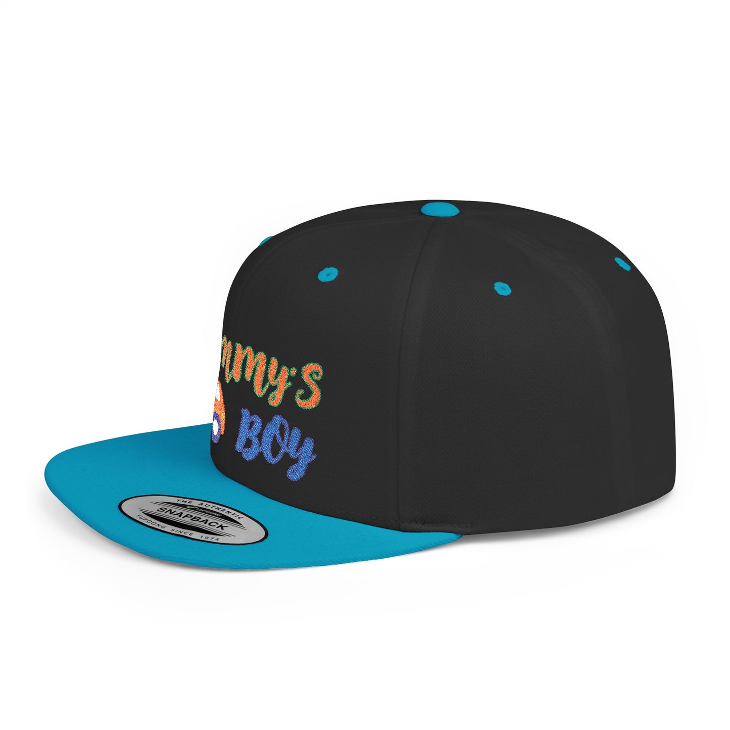 Mommy's Boy Flat Bill Snapback Cap – adjustable, stylish, and perfect for men, teens and even kids. Ideal casual hat or streetwear gift.