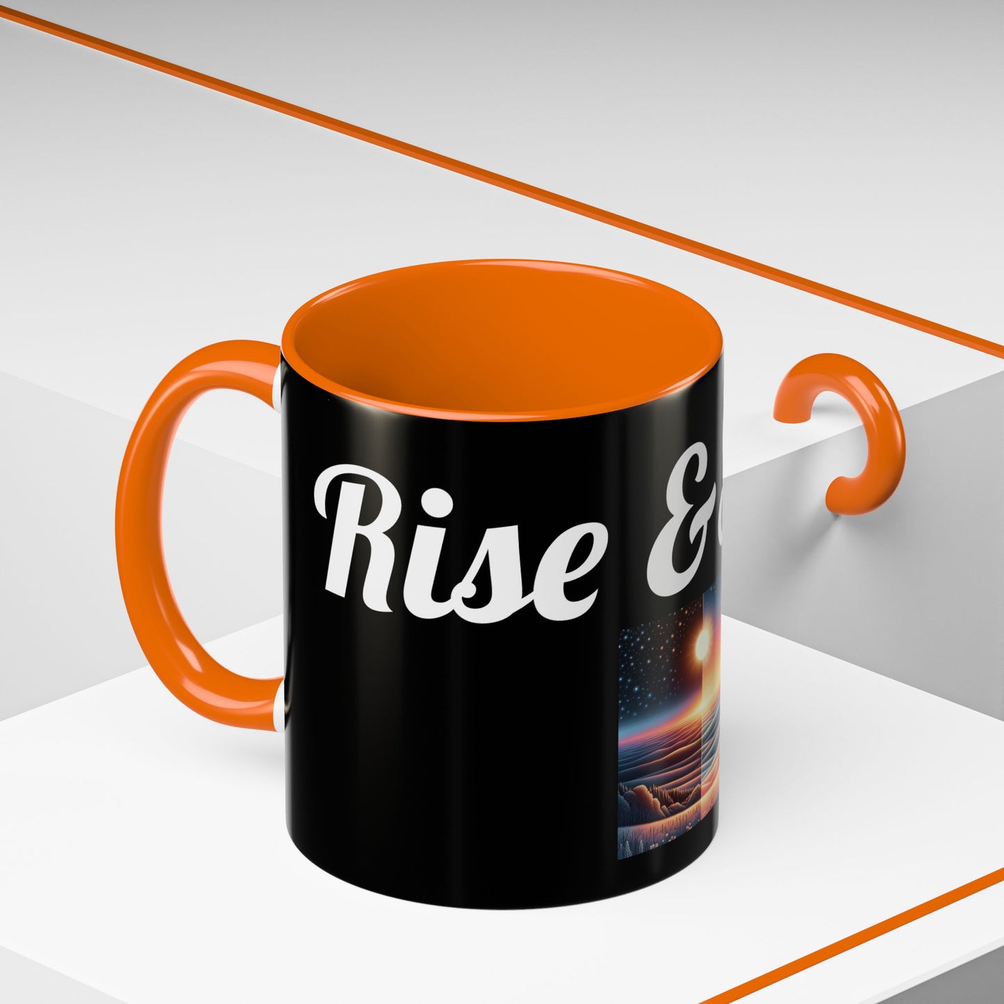 Rise & Shine Accent Coffee Mug - Motivational Black Mug for Morning Boost