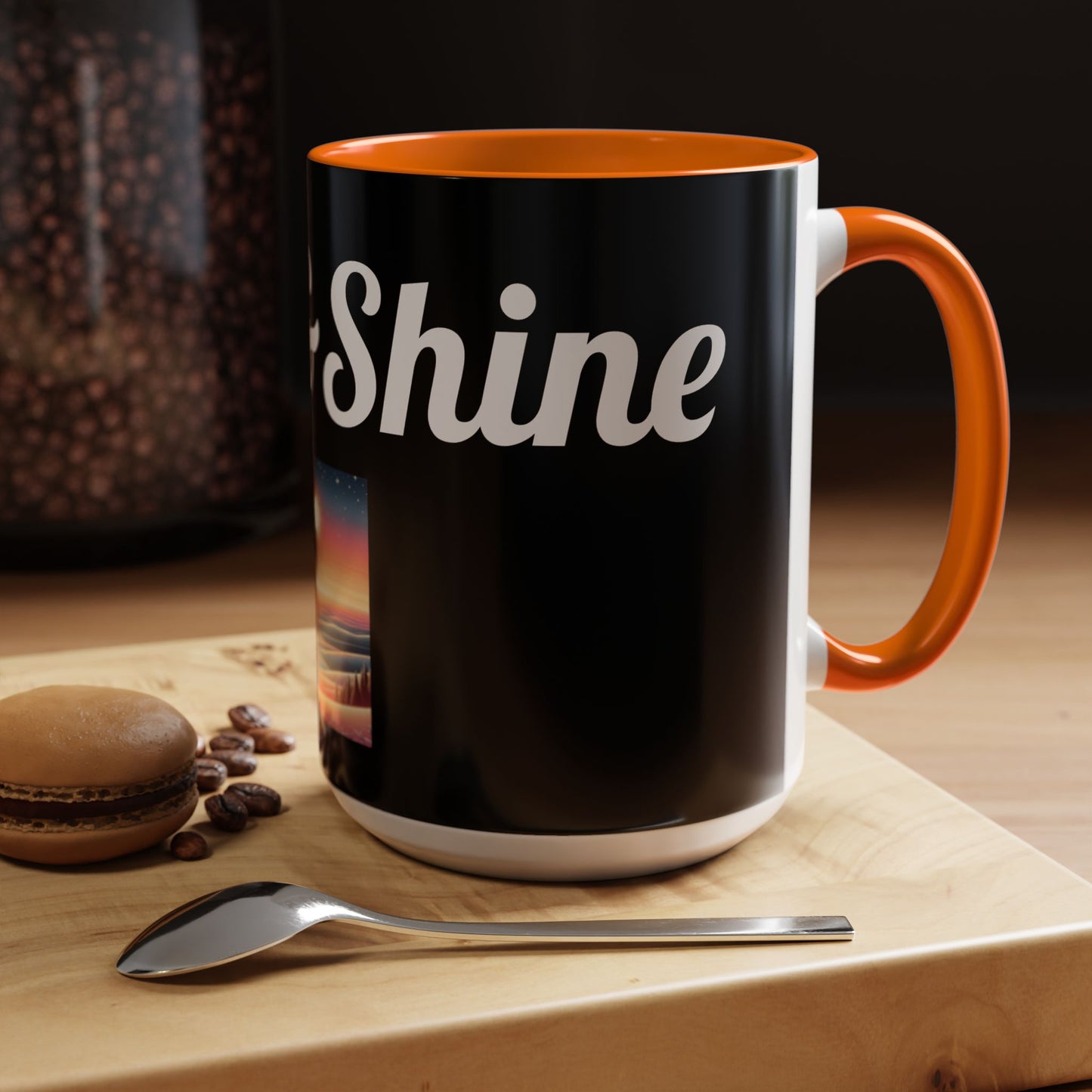 Rise & Shine Accent Coffee Mug - Motivational Black Mug for Morning Boost