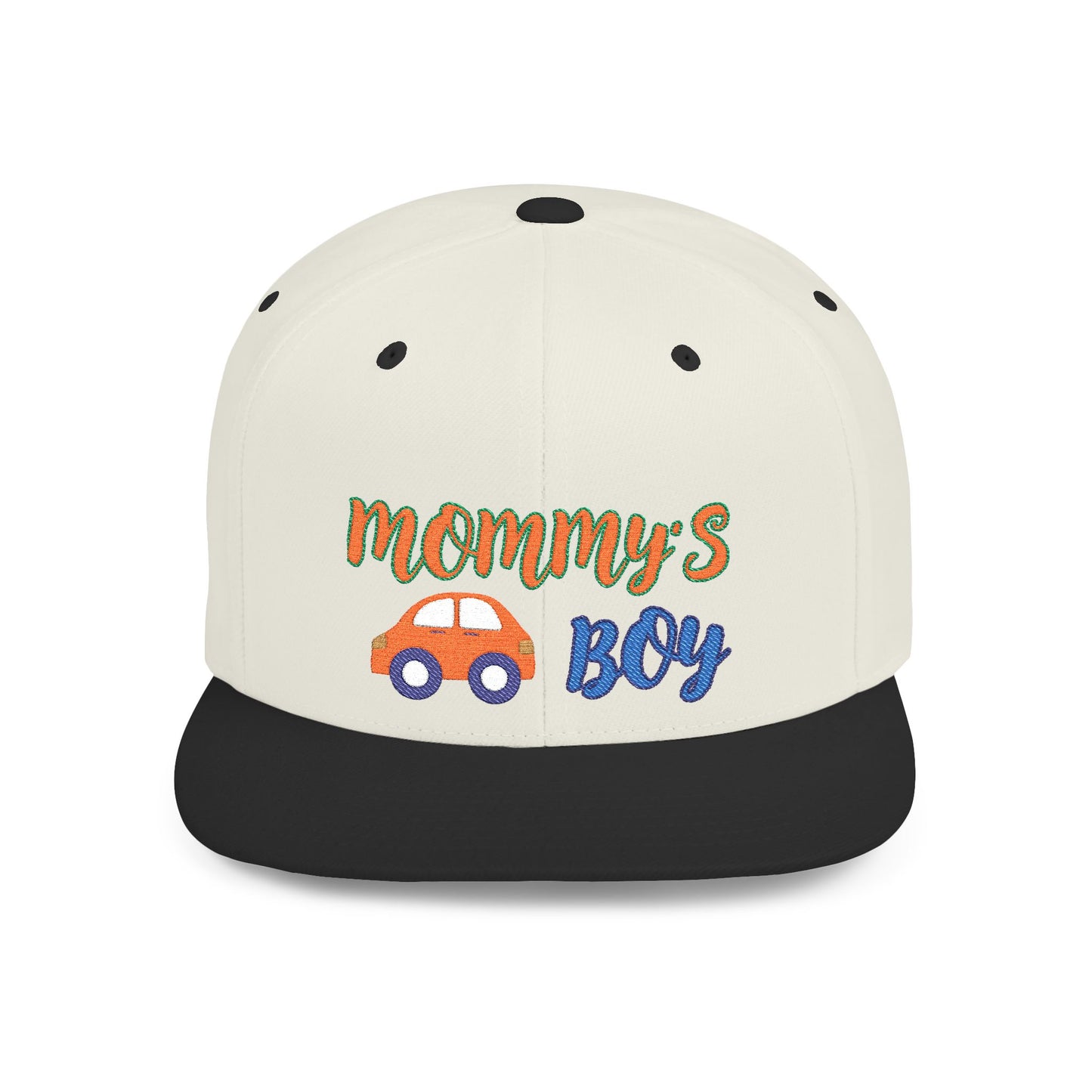 Mommy's Boy Flat Bill Snapback Cap – adjustable, stylish, and perfect for men, teens and even kids. Ideal casual hat or streetwear gift.