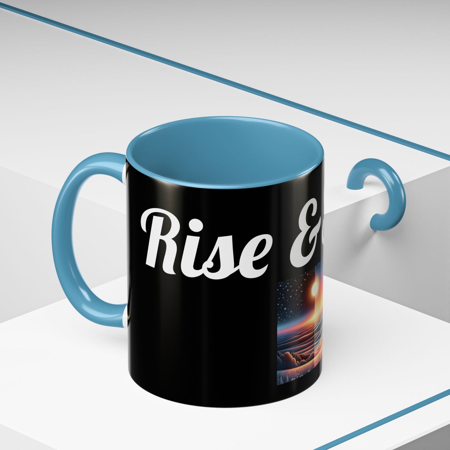 Rise & Shine Accent Coffee Mug - Motivational Black Mug for Morning Boost