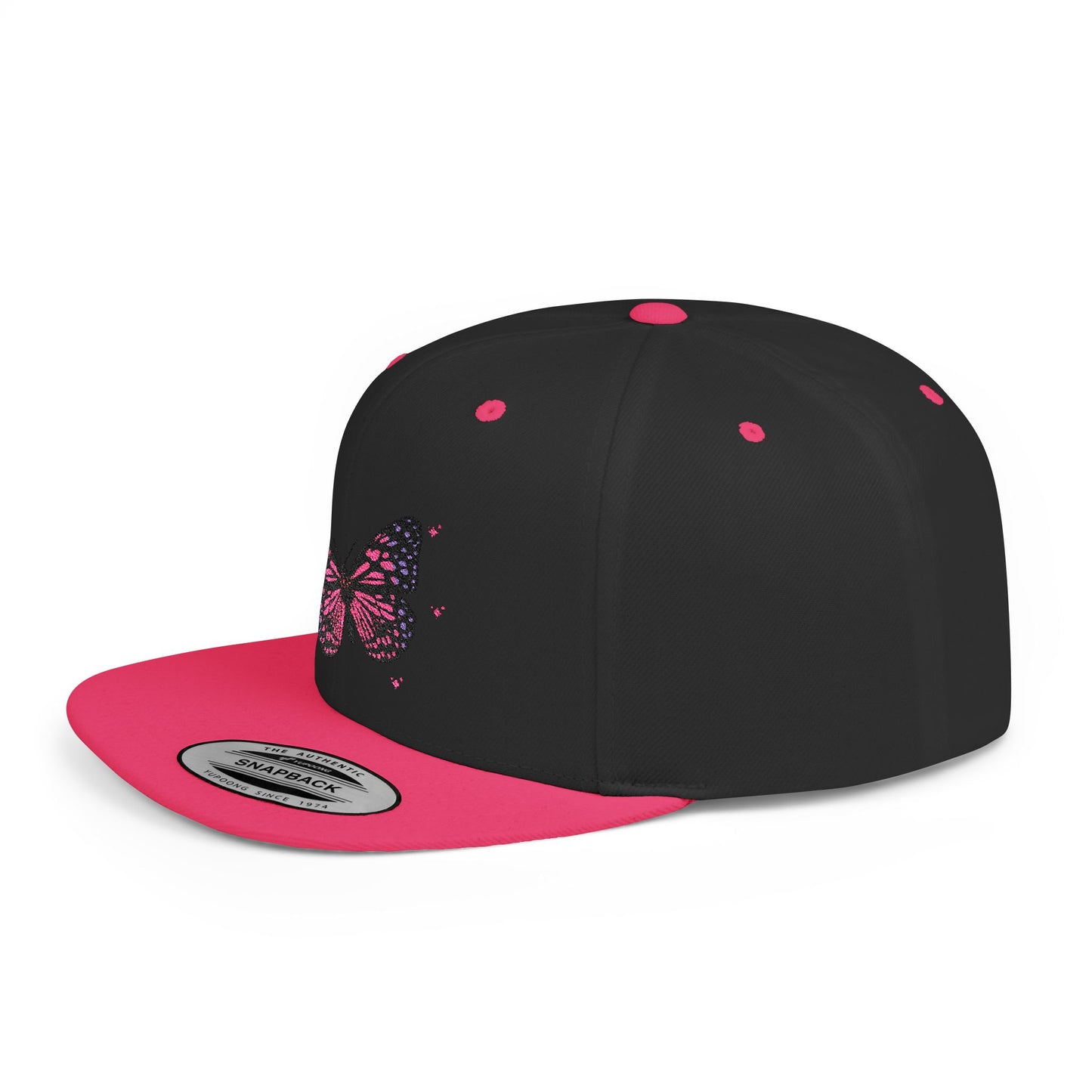 Butterfly Snapback Cap – stylish adjustable flat bill hat for adults. Perfect for streetwear, outdoor events, and gifts. Durable and comfy!