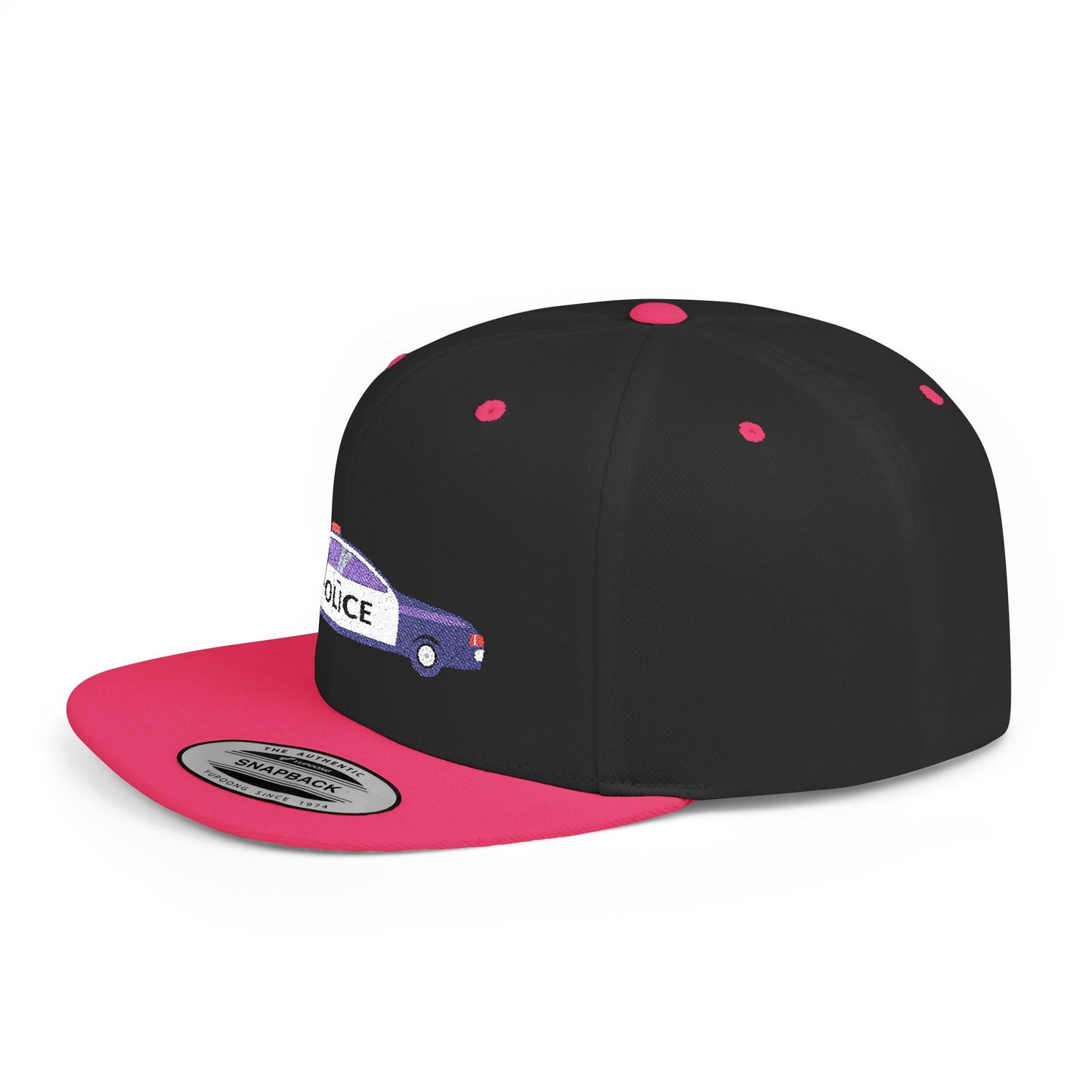 Police Car Snapback Cap – adjustable streetwear hat for adults, perfect car enthusiast gift and urban fashion accessory.