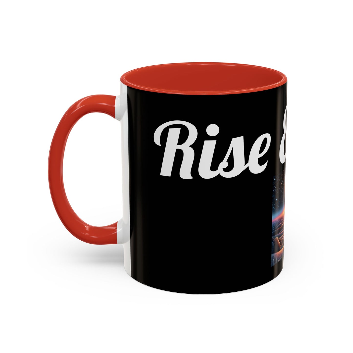 Rise & Shine Accent Coffee Mug - Motivational Black Mug for Morning Boost