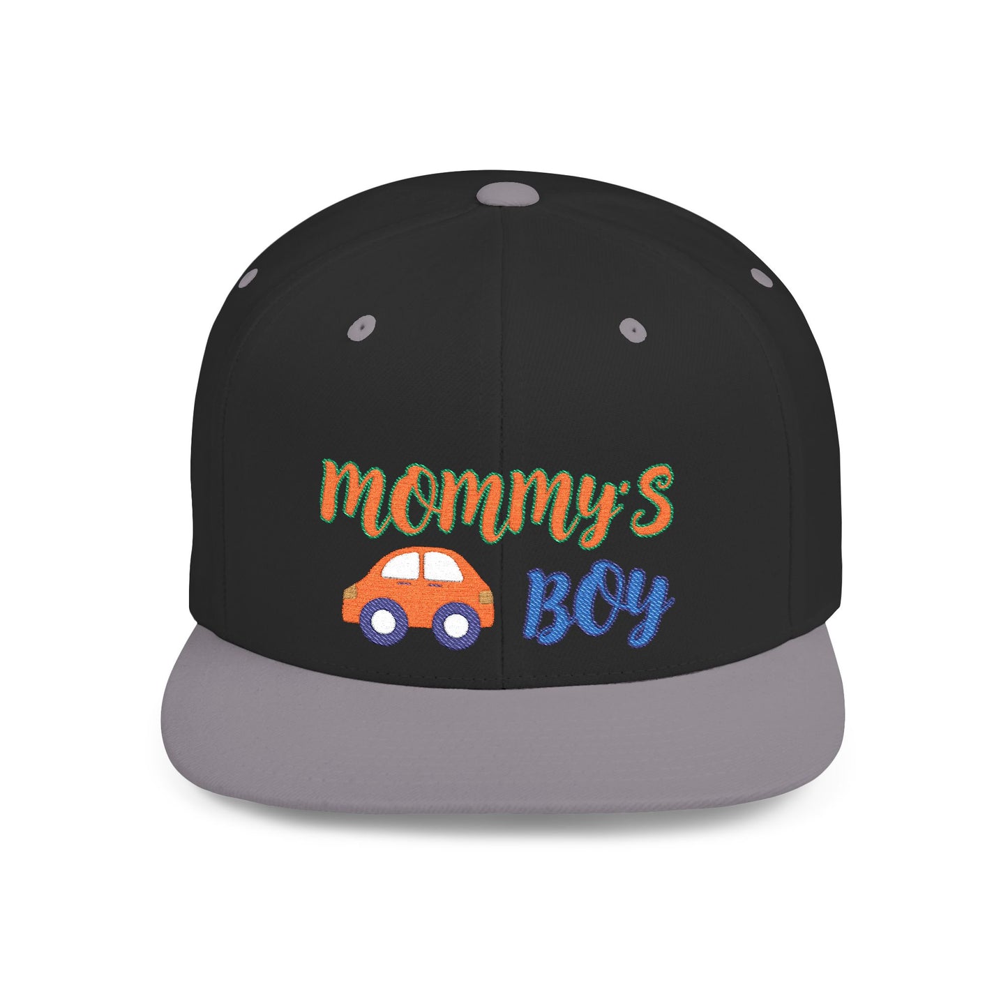 Mommy's Boy Flat Bill Snapback Cap – adjustable, stylish, and perfect for men, teens and even kids. Ideal casual hat or streetwear gift.