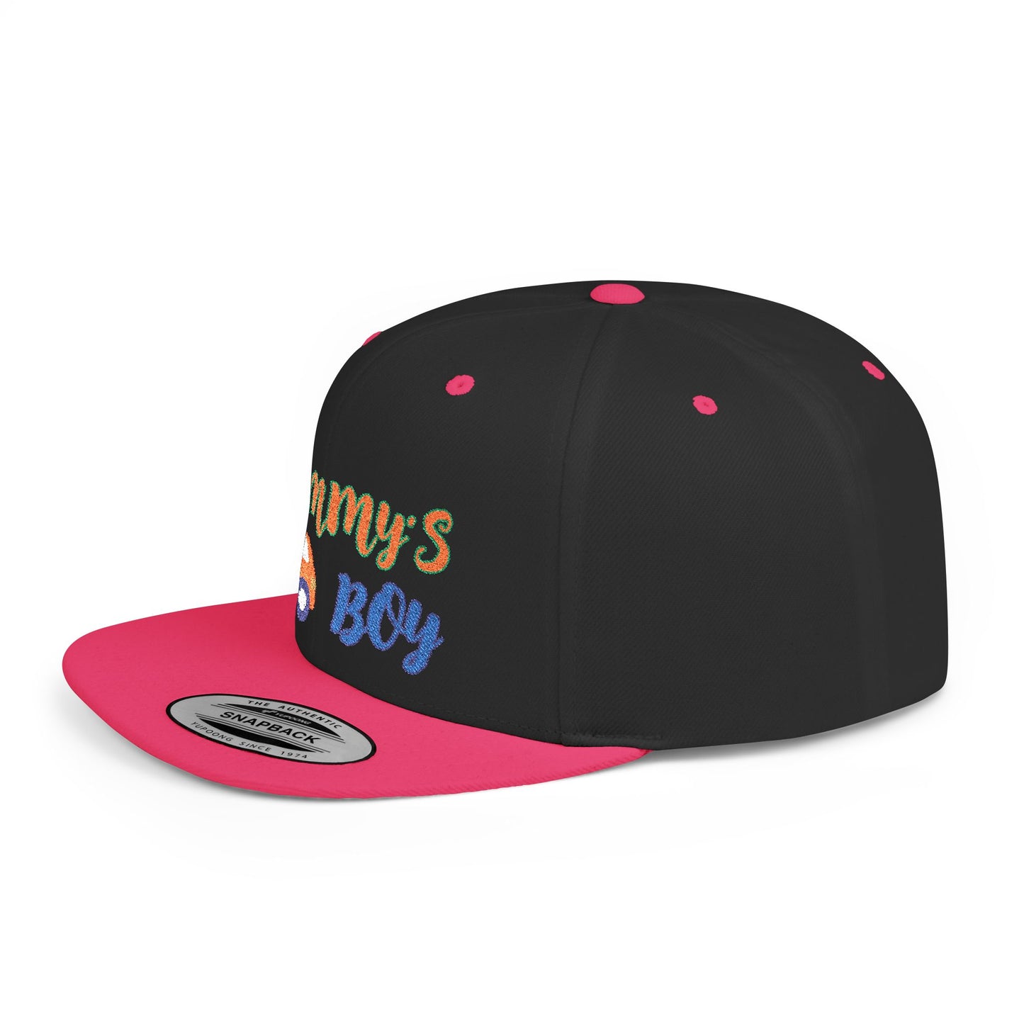 Mommy's Boy Flat Bill Snapback Cap – adjustable, stylish, and perfect for men, teens and even kids. Ideal casual hat or streetwear gift.