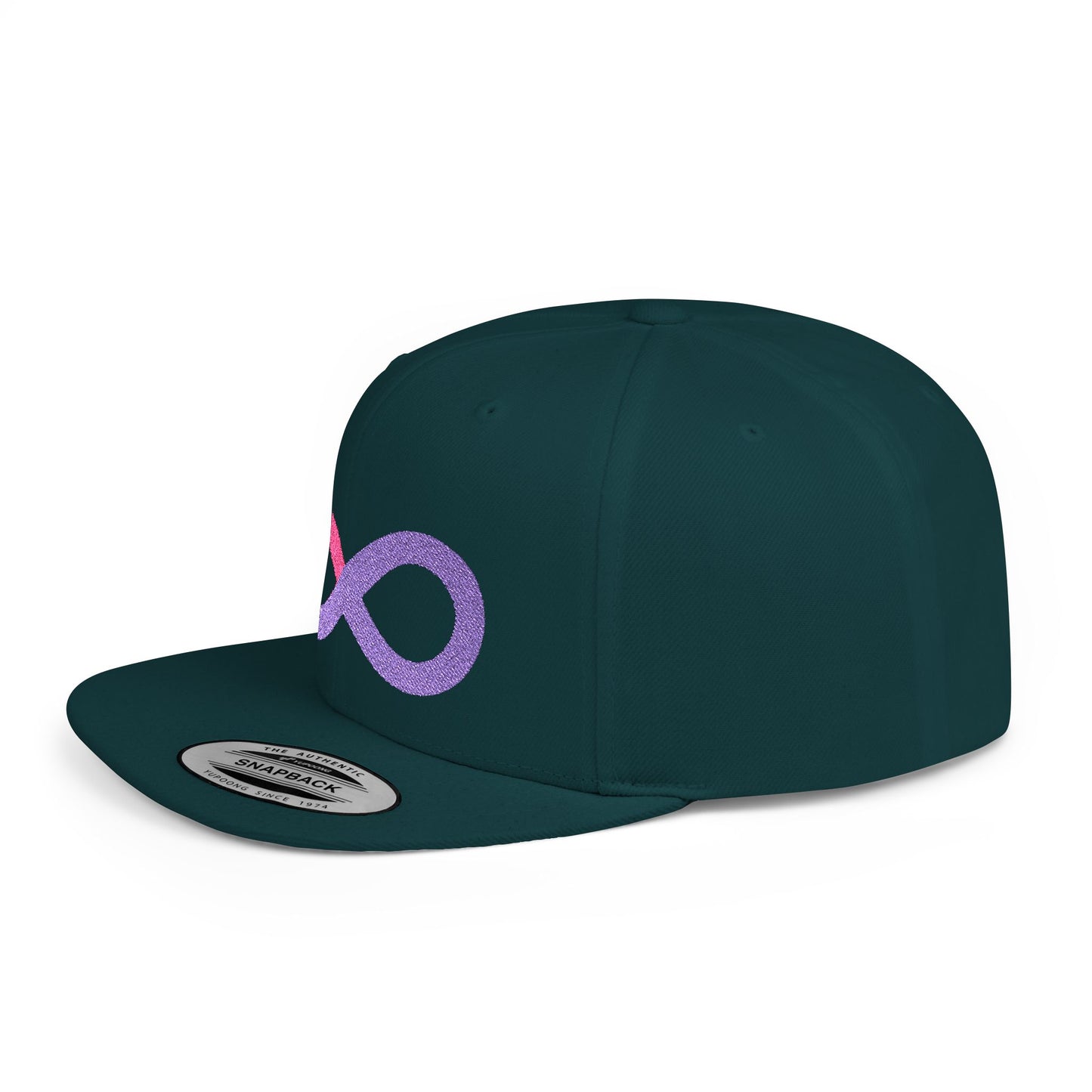Infinite trendy flat bill snapback cap for adults. Adjustable, durable, and stylish with a classic green undervisor. Perfect gift for birthdays and casual wear.