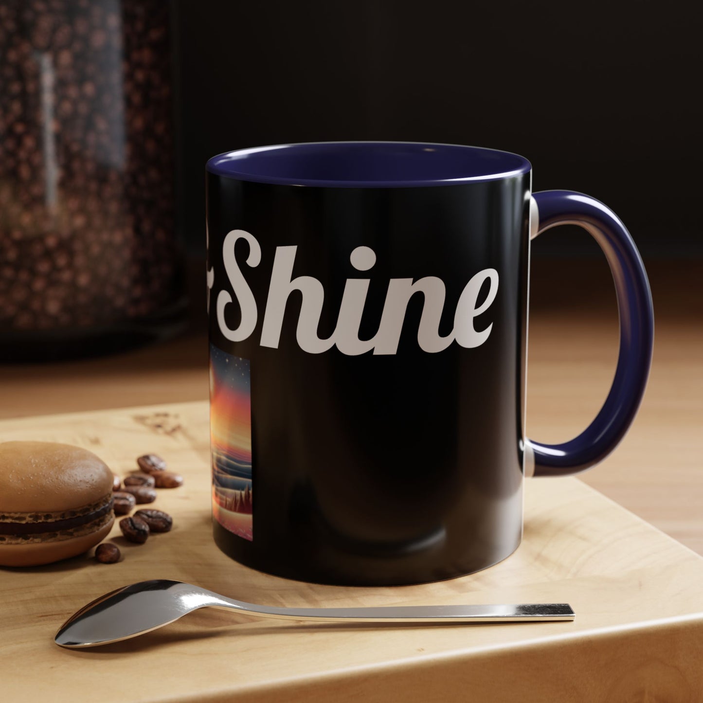 Rise & Shine Accent Coffee Mug - Motivational Black Mug for Morning Boost