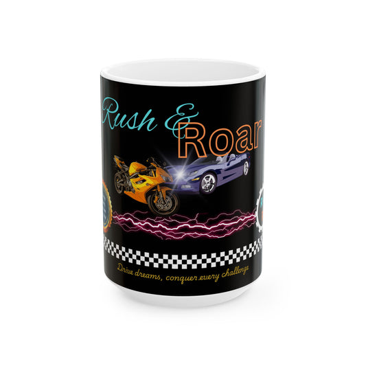 Racing Mug - Rush & Roar Ceramic Mug - Perfect Gift for Car and Motorcycle Enthusiasts