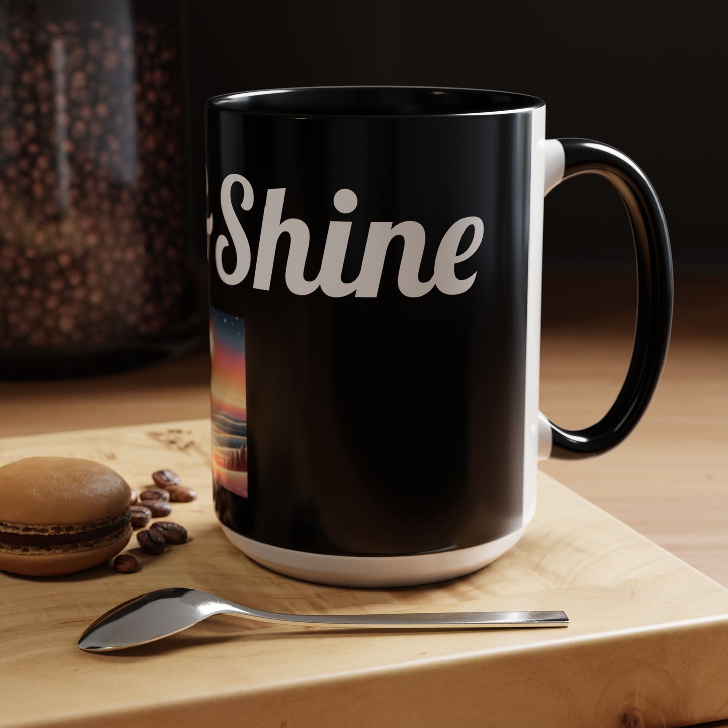 Rise & Shine Accent Coffee Mug - Motivational Black Mug for Morning Boost