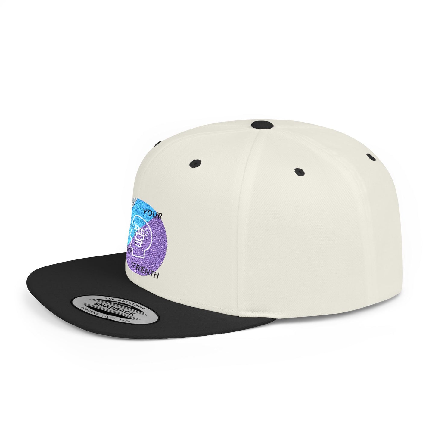 Shop the Motivational Strength Snapback – flat bill adjustable hat for men & women. Perfect streetwear and inspirational gift.