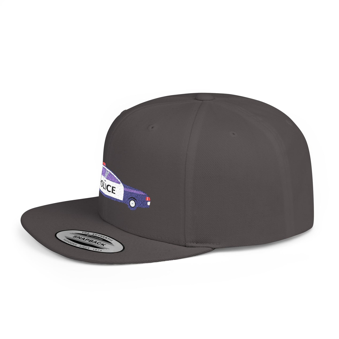 Police Car Snapback Cap – adjustable streetwear hat for adults, perfect car enthusiast gift and urban fashion accessory.