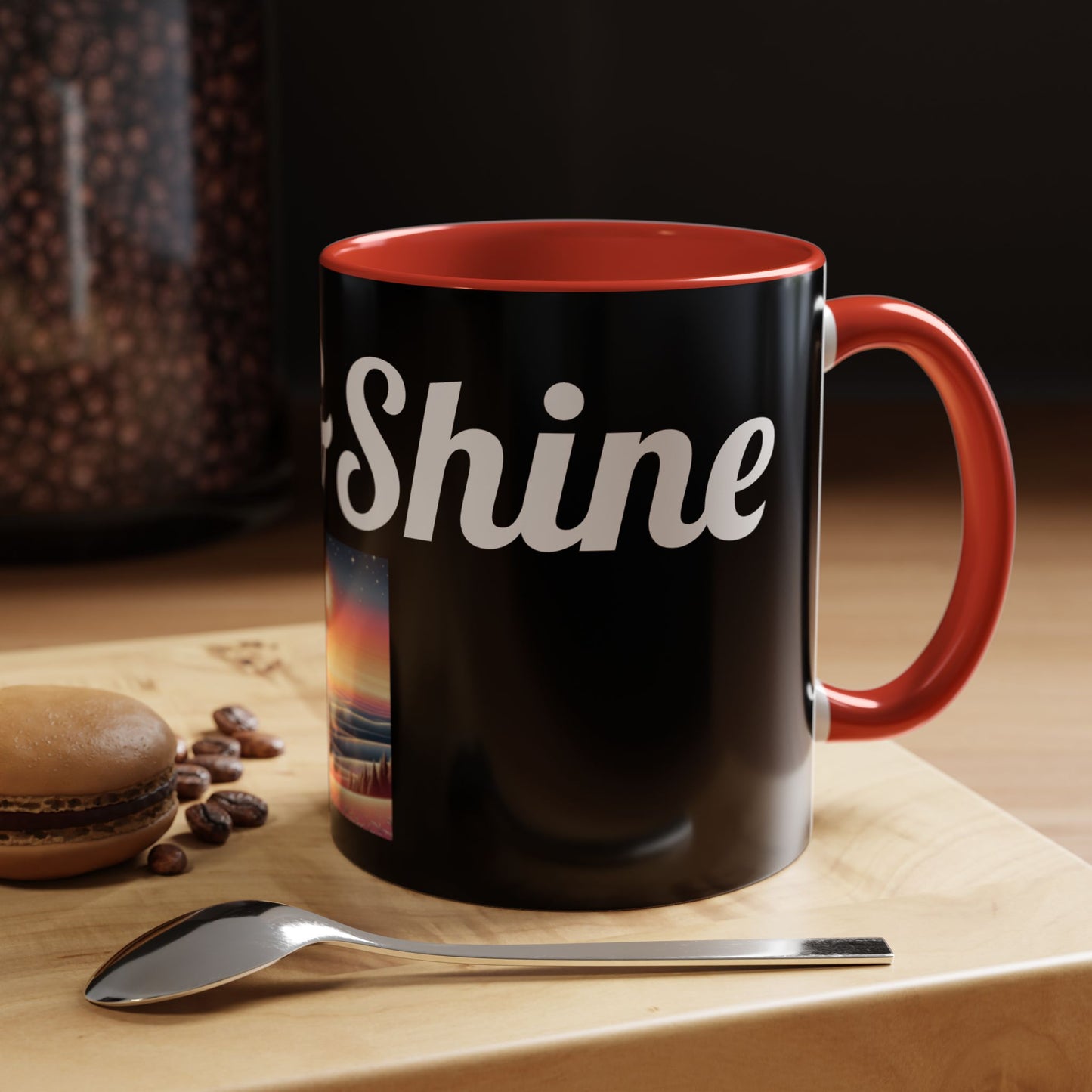 Rise & Shine Accent Coffee Mug - Motivational Black Mug for Morning Boost