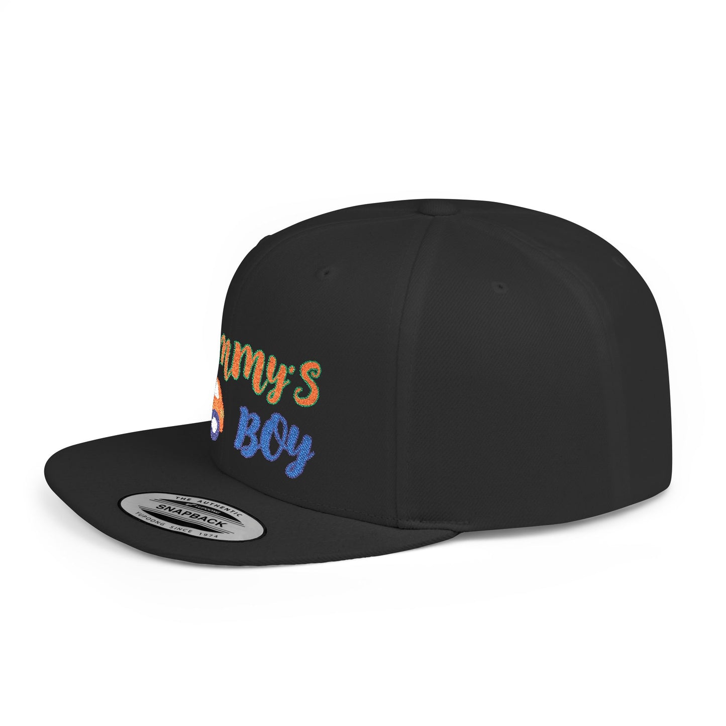 Mommy's Boy Flat Bill Snapback Cap – adjustable, stylish, and perfect for men, teens and even kids. Ideal casual hat or streetwear gift.
