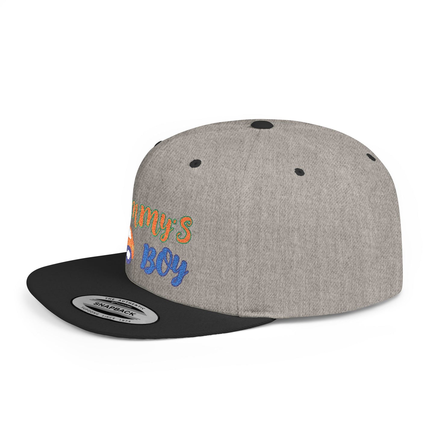 Mommy's Boy Flat Bill Snapback Cap – adjustable, stylish, and perfect for men, teens and even kids. Ideal casual hat or streetwear gift.