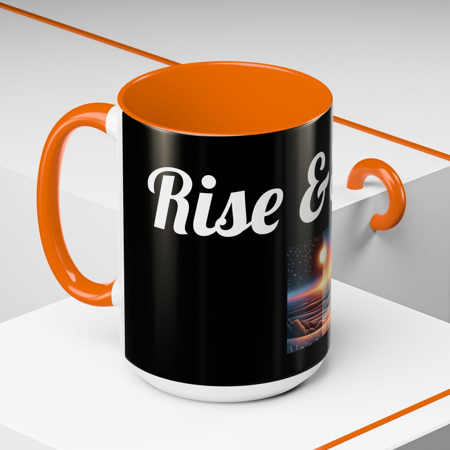Rise & Shine Accent Coffee Mug - Motivational Black Mug for Morning Boost
