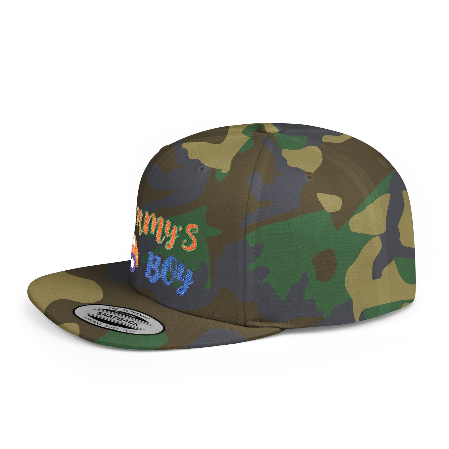 Mommy's Boy Flat Bill Snapback Cap – adjustable, stylish, and perfect for men, teens and even kids. Ideal casual hat or streetwear gift.