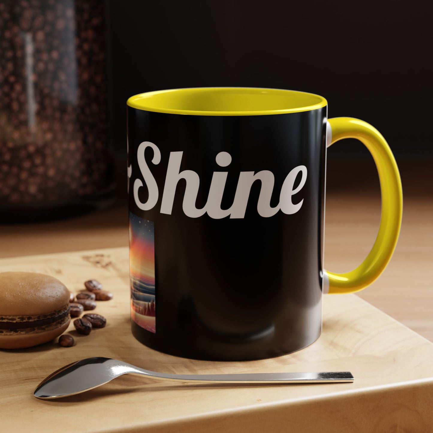 Rise & Shine Accent Coffee Mug - Motivational Black Mug for Morning Boost