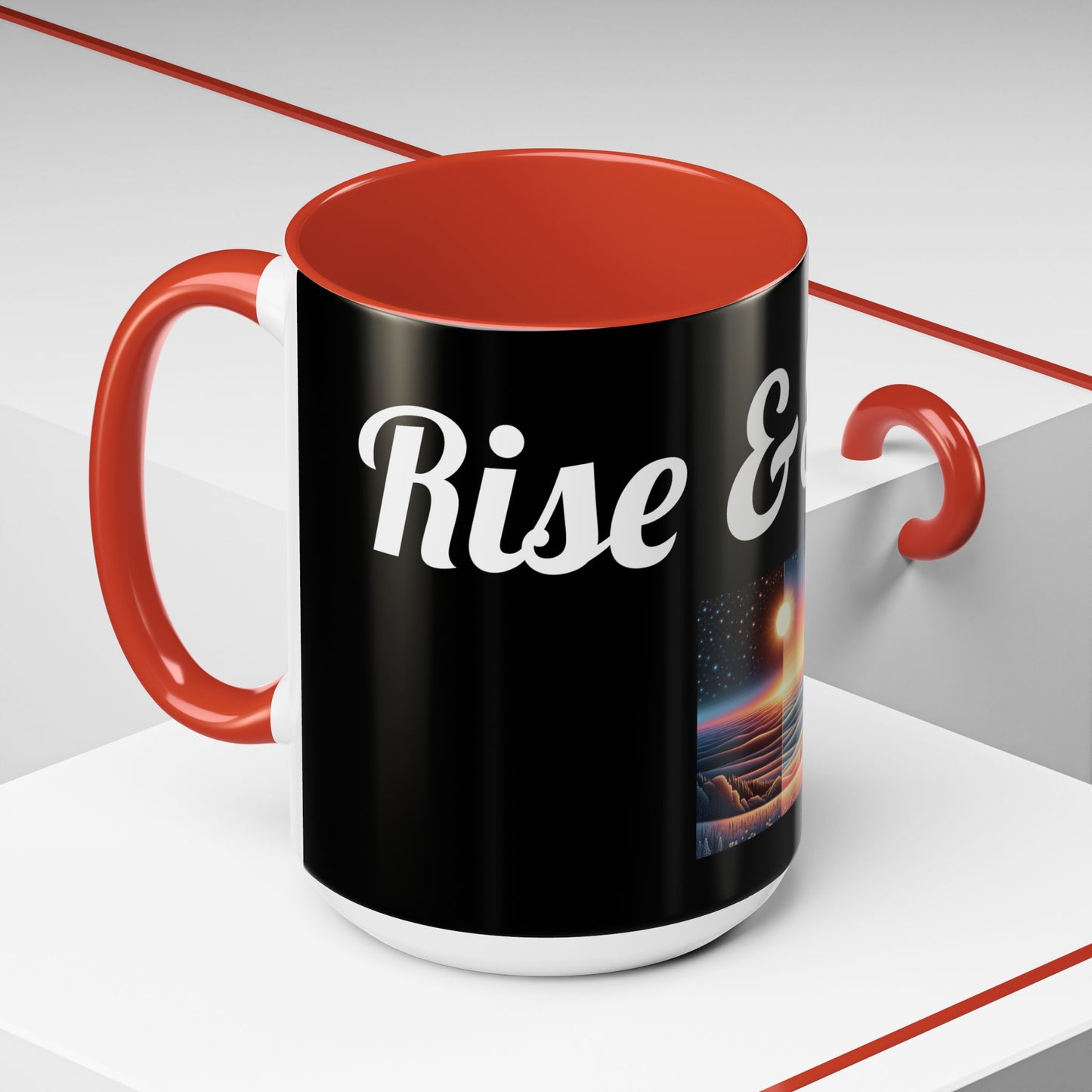Rise & Shine Accent Coffee Mug - Motivational Black Mug for Morning Boost