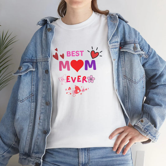 Best Mom Ever Mother’s Day T-Shirt - Aesthetic Heart & Bow Graphic Tee