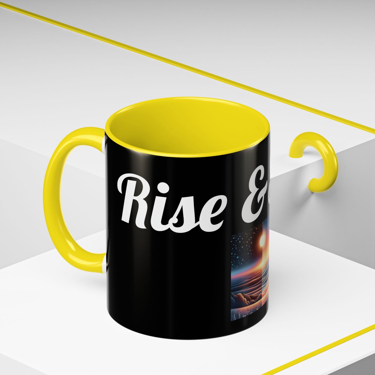 Rise & Shine Accent Coffee Mug - Motivational Black Mug for Morning Boost